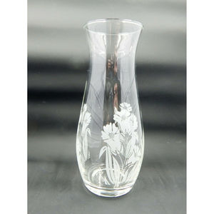 Cameo Glass Vase Frosted Flowers Made in Pasabahce, Turkey 7" Tall